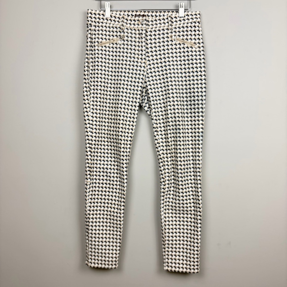 J McLaughlin Houndstooth Ankle Pants Size 8 Stretch Zip Hem Cropped
